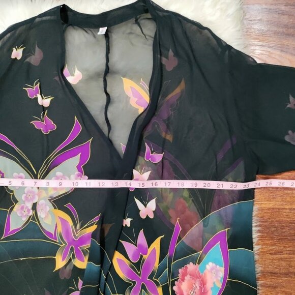 CCC Silk Floral Vintage Black Sheer Wrap S-L - Picture 9 of 11